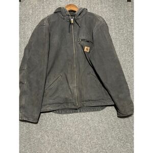 Carhartt J141 blk full zip hooded jacket canvas sherpa lined mens medium